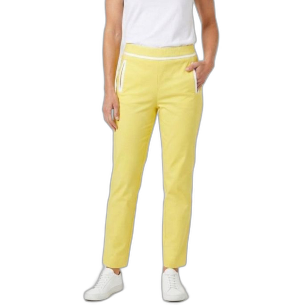 St. John Women's NWOT Yellow White Ribbon Trim Golf Resort Ankle Pants Size 2